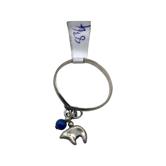 Vtg Dainty 925 Sterling Silver Charm Ring sz 8.75 Native American Lapis Bear - Picture 4 of 6
